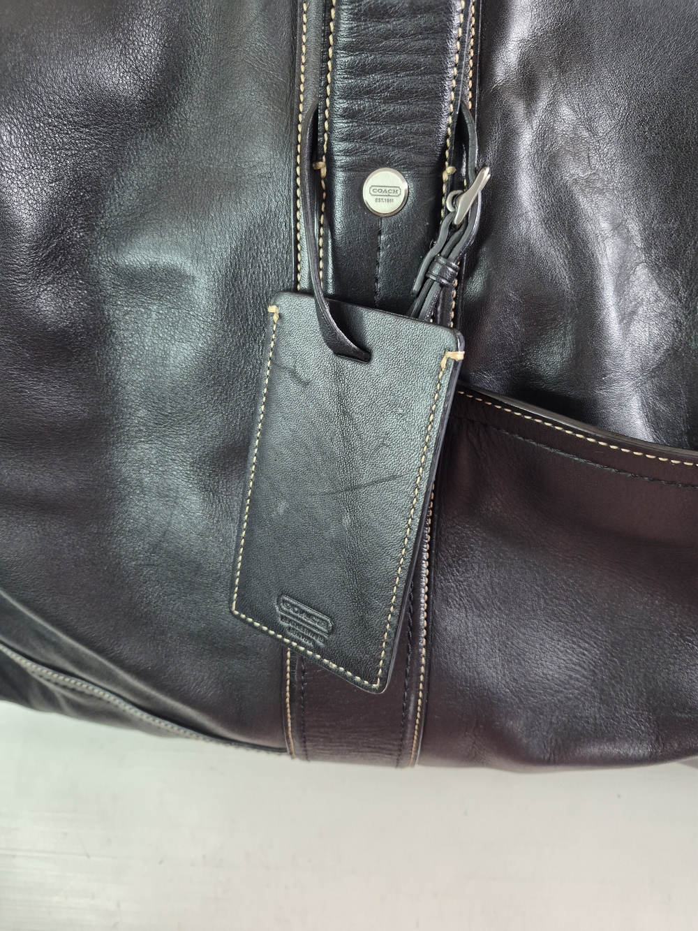 Coach Black Leather Duffel Bag - Men's Travel Weekender - Picture 3 of 12